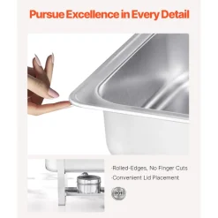 VEVOR Chafing Dish Buffet Set, 8 Qt 2 Pack, Stainless Steel Chafer with 2 Full Size Pans, Rectangle Catering Warmer Server with Lid Water Pan Stand Fuel Holder, for Weddings Parties Banquets, Silver