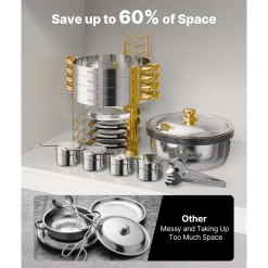 VEVOR Chafing Dish Buffet Set, 5 Qt 4 Pack, Stainless Steel Chafer with 4 Full Size Pans, Round Catering Warmer Server with Lid Water Pan Folding Stand Clip, for Weddings Parties Banquets, Gold