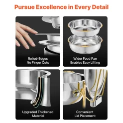 VEVOR Chafing Dish Buffet Set, 5 Qt 4 Pack, Stainless Steel Chafer with 4 Full Size Pans, Round Catering Warmer Server with Lid Water Pan Folding Stand Clip, for Weddings Parties Banquets, Gold