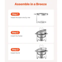 VEVOR Chafing Dish Buffet Set, 8 Qt 4 Pack, Stainless Steel Chafer with 2 Full Size and 4 Half Size Pans, Rectangle Catering Warmer Server with Lid Water Pan Stand, for Weddings Parties Banquets, Gold