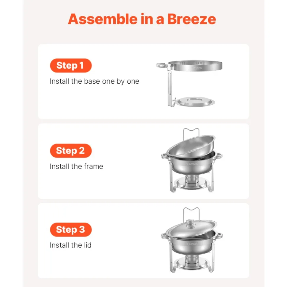 VEVOR Chafing Dish Buffet Set, 8 Qt 4 Pack, Stainless Steel Chafer with 2 Full Size and 4 Half Size Pans, Rectangle Catering Warmer Server with Lid Water Pan Stand, for Weddings Parties Banquets, Gold