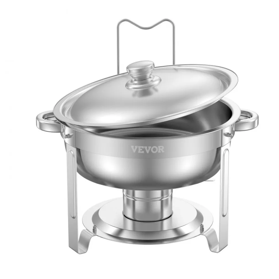 VEVOR Chafing Dish Buffet Set, 8 Qt 4 Pack, Stainless Steel Chafer with 2 Full Size and 4 Half Size Pans, Rectangle Catering Warmer Server with Lid Water Pan Stand, for Weddings Parties Banquets, Gold