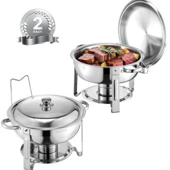 VEVOR Chafing Dish Buffet Set, 8 Qt 4 Pack, Stainless Steel Chafer with 2 Full Size and 4 Half Size Pans, Rectangle Catering Warmer Server with Lid Water Pan Stand, for Weddings Parties Banquets, Gold
