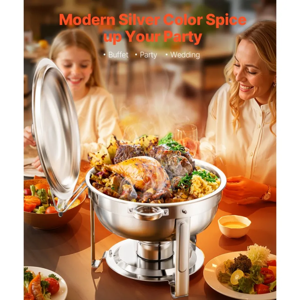 VEVOR Chafing Dish Buffet Set, 8 Qt 4 Pack, Stainless Steel Chafer with 2 Full Size and 4 Half Size Pans, Rectangle Catering Warmer Server with Lid Water Pan Stand, for Weddings Parties Banquets, Gold