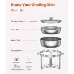 VEVOR Chafing Dish Buffet Set, 8 Qt 4 Pack, Stainless Steel Chafer with 2 Full Size and 4 Half Size Pans, Rectangle Catering Warmer Server with Lid Water Pan Stand, for Weddings Parties Banquets, Gold