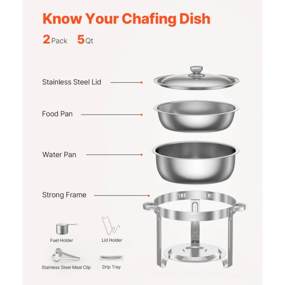 VEVOR Chafing Dish Buffet Set, 8 Qt 4 Pack, Stainless Steel Chafer with 2 Full Size and 4 Half Size Pans, Rectangle Catering Warmer Server with Lid Water Pan Stand, for Weddings Parties Banquets, Gold