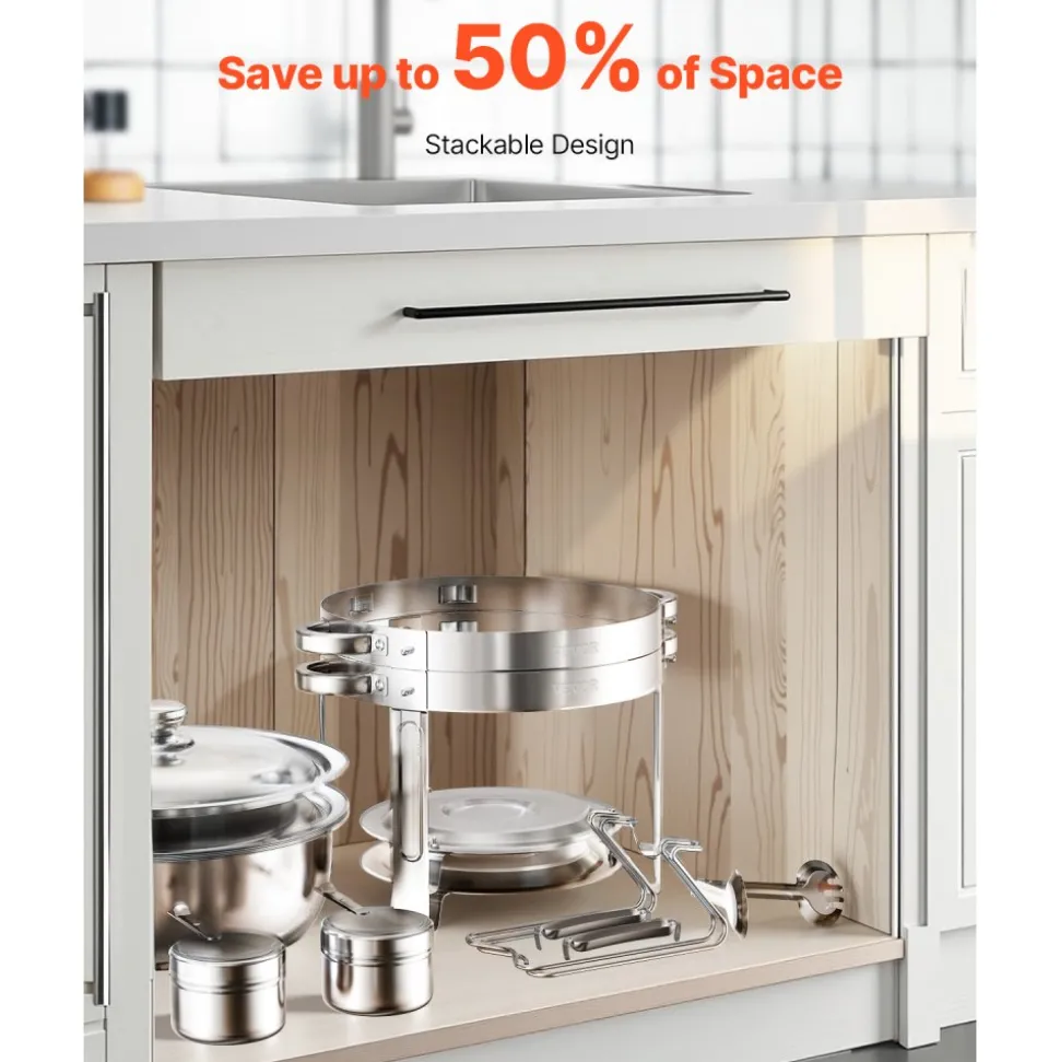 VEVOR Chafing Dish Buffet Set, 8 Qt 4 Pack, Stainless Steel Chafer with 2 Full Size and 4 Half Size Pans, Rectangle Catering Warmer Server with Lid Water Pan Stand, for Weddings Parties Banquets, Gold