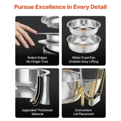 VEVOR Chafing Dish Buffet Set, 5 Qt 4 Pack, Stainless Steel Chafer with 4 Full Size Pan, Round Catering Warmer Server with Glass Lid Water Pan Folding Stand Fuel Holder, for Wedding Party Banquet, Gold