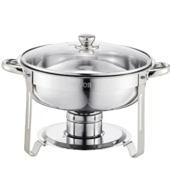 VEVOR Chafing Dish Buffet Set, 5 Qt 2 Pack, Stainless Steel Chafer with 2 Full Size Pan, Round Catering Warmer Server with Glass Lid Water Pan Folding Stand Fuel Holder, for Wedding Party Banquet, Silver