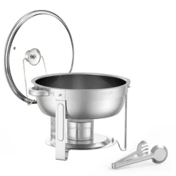VEVOR Chafing Dish Buffet Set, 5 Qt 2 Pack, Stainless Steel Chafer with 2 Full Size Pan, Round Catering Warmer Server with Glass Lid Water Pan Folding Stand Fuel Holder, for Wedding Party Banquet, Silver