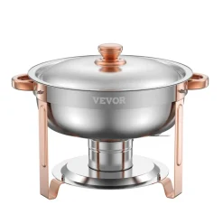 VEVOR Chafing Dish Buffet Set, 5 Qt 4 Pack, Stainless Steel Chafer with 4 Full Size Pans, Round Catering Warmer Server with Lid Water Pan Folding Stand Clip, for Weddings Parties Banquets, Rose Gold