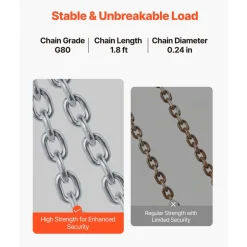 VEVOR Chain Drum Lifter, G80 Drum Lifting Chain Sling with Security Hook, 2200LBS Capacity, Drums Handling Equipment Fits for Crane Forklift, Carbon Steel Barrel Lifter for Plastic & Metal Drums