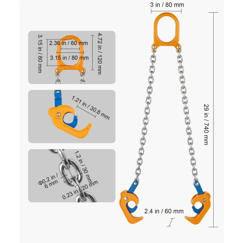 VEVOR Chain Drum Lifter, G80 Drum Lifting Chain Sling with Thickened Security Hook, 2000LBS Capacity, 1.6ft Long Sturdy Drums Handling Equipment, Carbon Steel Barrel Lifter for Plastic & Metal Drums