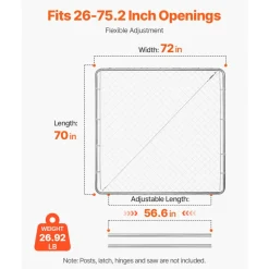 VEVOR Chain Link Fence Gate, 72 x 46 in, Adjustable Chain Link Fence Panel, Fit 2.2-6 ft (W) x 6 ft (H) Garden Fence Gate Opening, Fencing Gate with Plastic Coating, for Farm Black, Posts Not Included