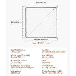 VEVOR Chain Link Fence Gate, 72 x 46 in, Adjustable Chain Link Fence Panel, Fit 2.2-6 ft (W) x 6 ft (H) Garden Fence Gate Opening, Fencing Gate with Plastic Coating, for Farm Black, Posts Not Included