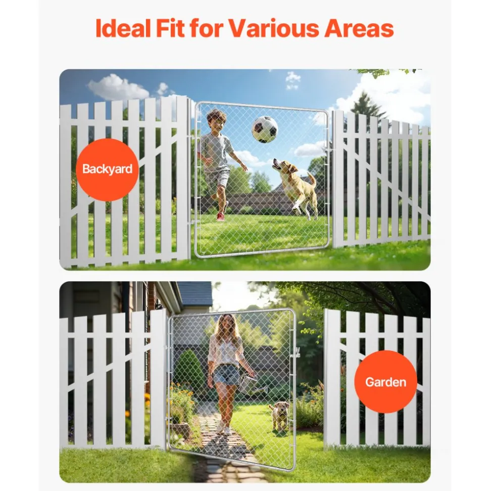 VEVOR Chain Link Fence Gate, 72 x 46 in, Adjustable Chain Link Fence Panel, Fit 2.2-6 ft (W) x 6 ft (H) Garden Fence Gate Opening, Fencing Gate with Plastic Coating, for Farm Black, Posts Not Included