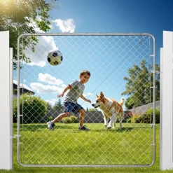 VEVOR Chain Link Fence Gate, 72 x 46 in, Adjustable Chain Link Fence Panel, Fit 2.2-6 ft (W) x 6 ft (H) Garden Fence Gate Opening, Fencing Gate with Plastic Coating, for Farm Black, Posts Not Included