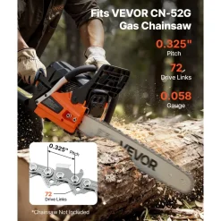 VEVOR Chainsaw Chain 3 Pack 18 Inch 0.325" Pitch 0.058" Gauge 72 Drive Link, Fits VEVOR CN-52G Gas Chainsaw, Forged Alloy Steel, Replacement Saw Chain with Sharp Cutter Teeth, Wear-Resistant Tie Strap