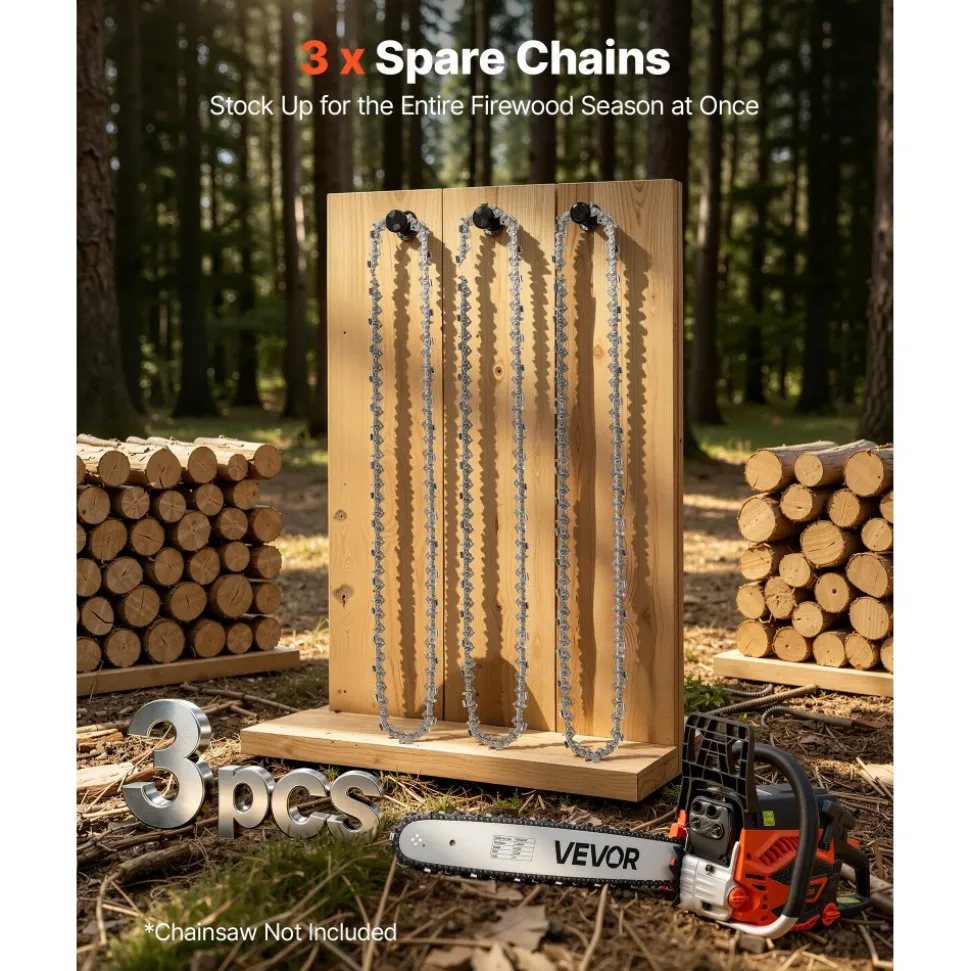 VEVOR Chainsaw Chain 3 Pack 18 Inch 0.325" Pitch 0.058" Gauge 72 Drive Link, Fits VEVOR CN-52G Gas Chainsaw, Forged Alloy Steel, Replacement Saw Chain with Sharp Cutter Teeth, Wear-Resistant Tie Strap