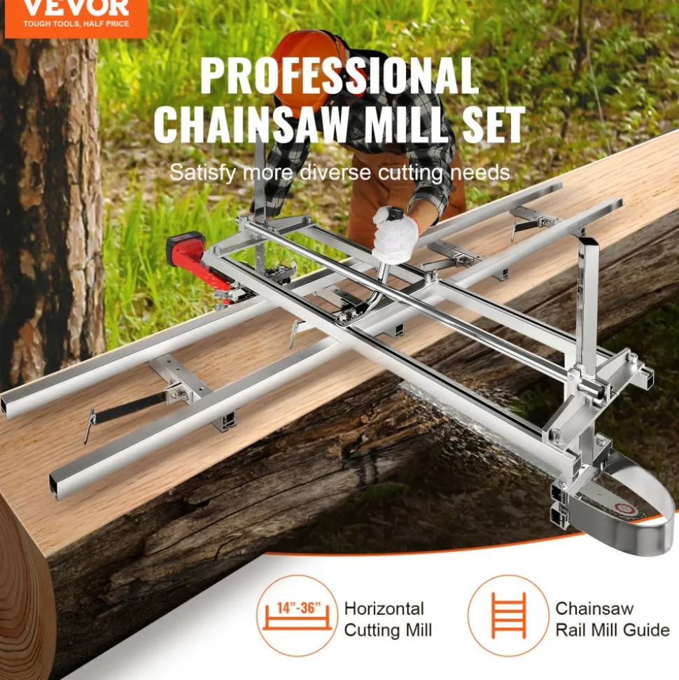 VEVOR Chainsaw Mill and Rail Mill Guide System, Portable Sawmill 14"-36" Guide Bar, 9ft Aluminum Saw Milling Rail Guide with Chainsaw Planking Mill for Woodworkers and Carpenters