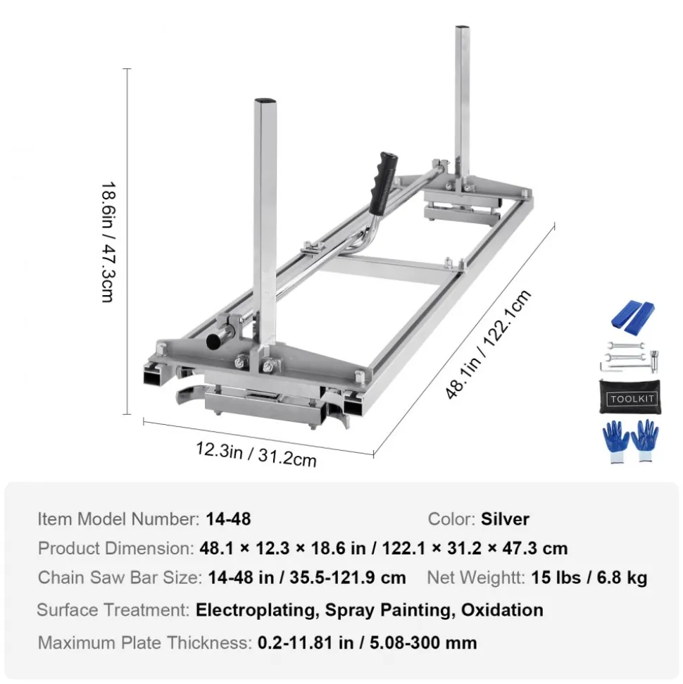 VEVOR Chainsaw Mill, Portable Sawmill 14"-48" Guide Bar, Galvanized Steel Chainsaw Planking Mill with 0.2"-11.81" Cutting Thickness, Wood Lumber Cross Cutting Saw Mill for Builders and Woodworkers
