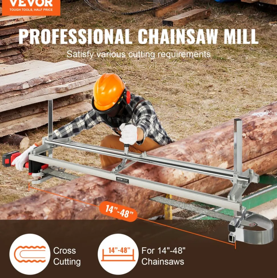 VEVOR Chainsaw Mill, Portable Sawmill 14"-48" Guide Bar, Galvanized Steel Chainsaw Planking Mill with 0.2"-11.81" Cutting Thickness, Wood Lumber Cross Cutting Saw Mill for Builders and Woodworkers
