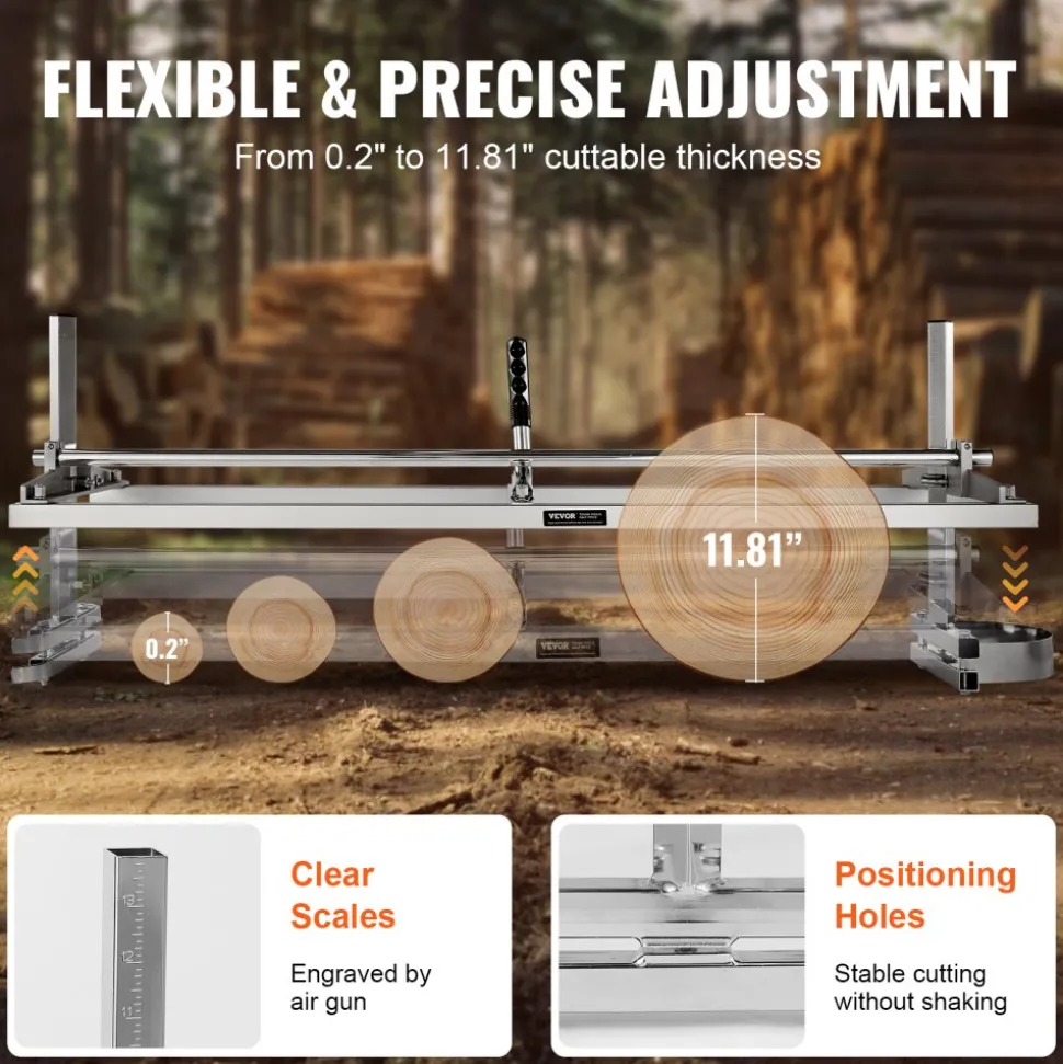 VEVOR Chainsaw Mill, Portable Sawmill 14"-48" Guide Bar, Galvanized Steel Chainsaw Planking Mill with 0.2"-11.81" Cutting Thickness, Wood Lumber Cross Cutting Saw Mill for Builders and Woodworkers