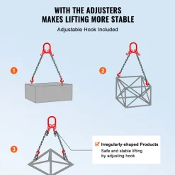 VEVOR Chain Sling, 3/8 inch x 6 ft Lifting Chains with Hooks, G80 Engine Chain Hoist Lifts, 11000 lbs/5 Ton Lifting Sling Chains for Engine Hoist, Engine Lift Chain with 2 Leg Grab Hooks and Adjusters