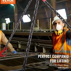 VEVOR Chain Sling, 5/16 inch x 5 ft Lifting Chains with Hooks, G80 Engine Chain Hoist Lifts, 6600 lbs/3 Ton Capacity Lifting Sling Chains for Engine Hoist, Engine Lift Chain with 2 Leg Grab Hooks