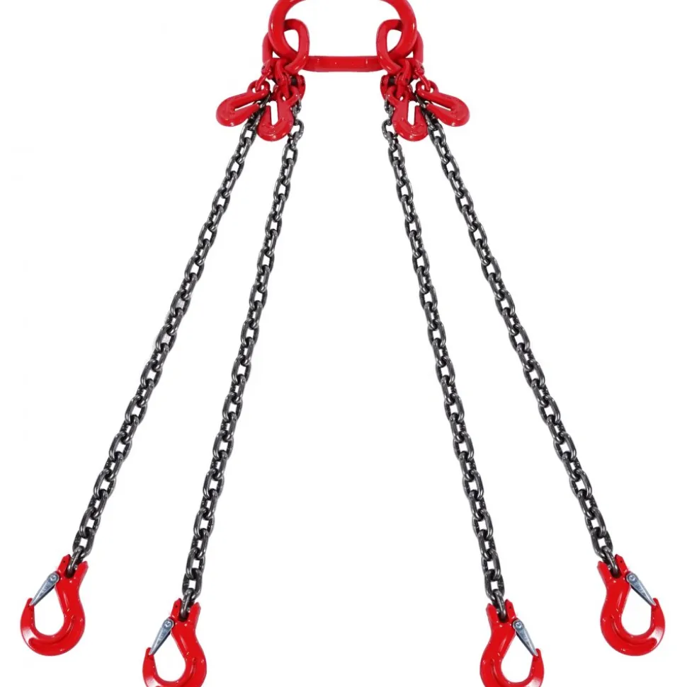 VEVOR Chain Sling, 1/4 inch x 5 ft Lifting Chains with Hooks, G80 Engine Chain Hoist Lifts, 6600 lbs/3 Ton Lifting Sling Chains for Engine Hoist, Engine Lift Chain with 4 Leg Grab Hooks and Adjusters