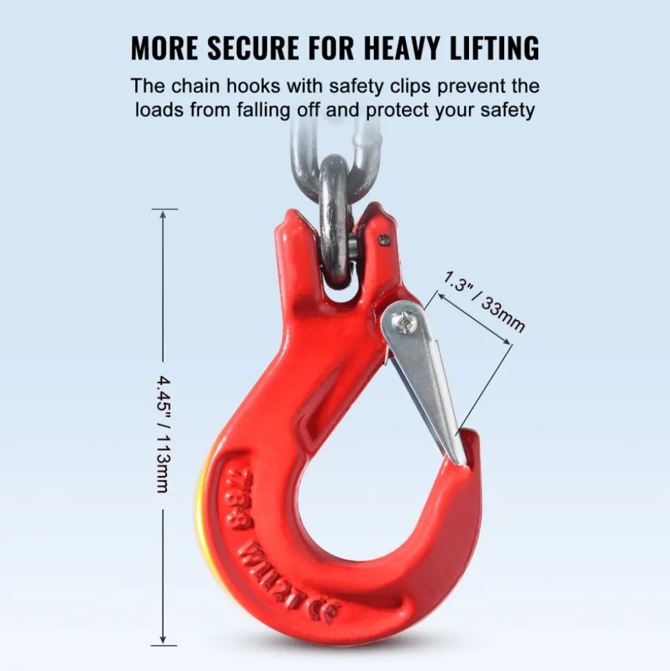 VEVOR Chain Sling, 5/16 inch x 6 ft Lifting Chains with Hooks, G80 Engine Chain Hoist Lifts, 6600 lbs/3 Ton Lifting Sling Chains for Engine Hoist, Engine Lift Chain with 2 Leg Grab Hooks and Adjusters