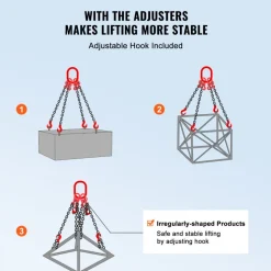 VEVOR Chain Sling, 5/16 inch x 10 ft Lifting Chains with Hooks, G80 Engine Chain Hoist Lifts, 11000 lbs/5 Ton Lifting Sling Chains for Engine Hoist, Engine Lift Chain with 4 Leg Grab Hooks & Adjusters