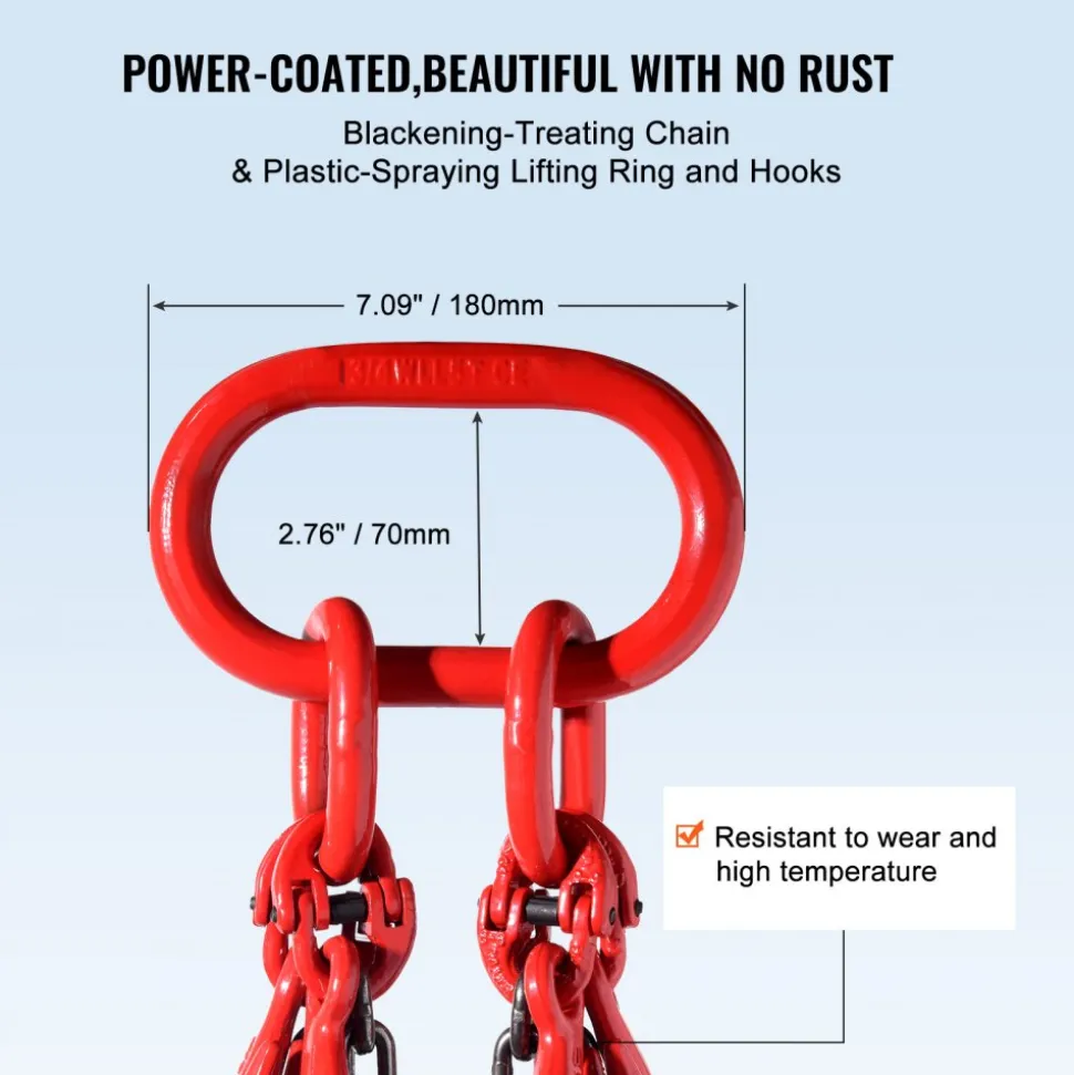 VEVOR Chain Sling, 5/16 inch x 10 ft Lifting Chains with Hooks, G80 Engine Chain Hoist Lifts, 11000 lbs/5 Ton Lifting Sling Chains for Engine Hoist, Engine Lift Chain with 4 Leg Grab Hooks & Adjusters