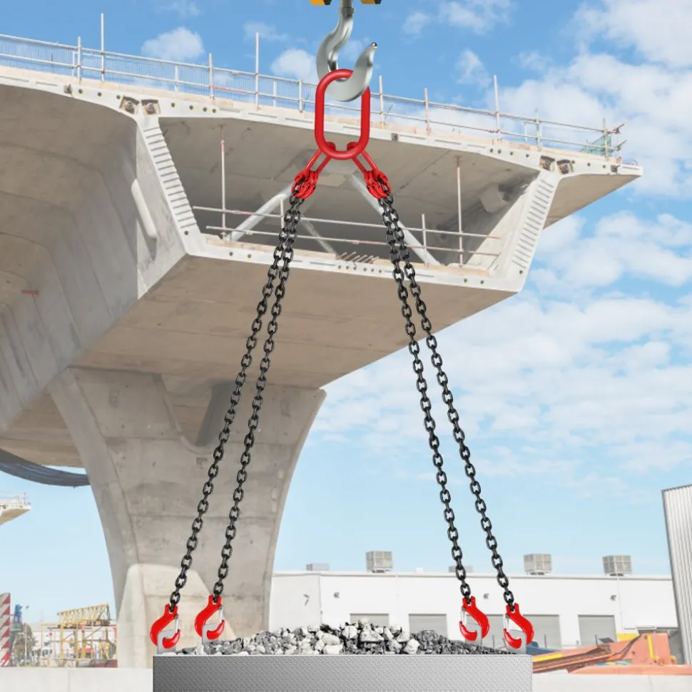 VEVOR Chain Sling, 5/16 inch x 5 ft Lifting Chains with Hooks, G80 Engine Chain Hoist Lifts, 11000 lbs/5 Ton Capacity Lifting Sling Chains for Engine Hoist, Engine Lift Chain with 4 Leg Grab Hooks
