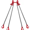 VEVOR Chain Sling, 3/8 inch x 10 ft Lifting Chains with Hooks, G80 Engine Chain Hoist Lifts, 18400 lbs/8 Ton Lifting Sling Chains for Engine Hoist, Engine Lift Chain with 4 Leg Grab Hooks & Adjusters