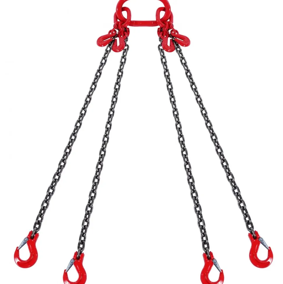 VEVOR Chain Sling, 3/8 inch x 10 ft Lifting Chains with Hooks, G80 Engine Chain Hoist Lifts, 18400 lbs/8 Ton Lifting Sling Chains for Engine Hoist, Engine Lift Chain with 4 Leg Grab Hooks & Adjusters