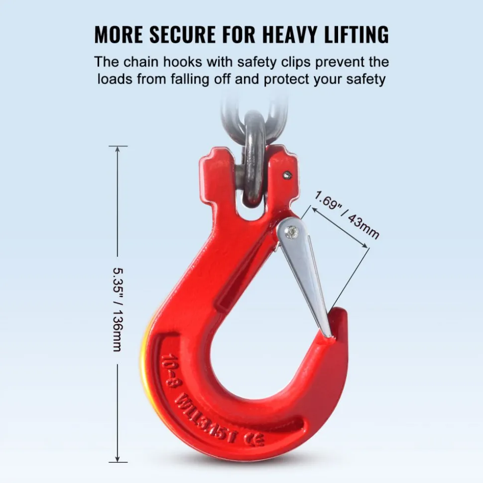 VEVOR Chain Sling, 3/8 inch x 10 ft Lifting Chains with Hooks, G80 Engine Chain Hoist Lifts, 18400 lbs/8 Ton Lifting Sling Chains for Engine Hoist, Engine Lift Chain with 4 Leg Grab Hooks & Adjusters