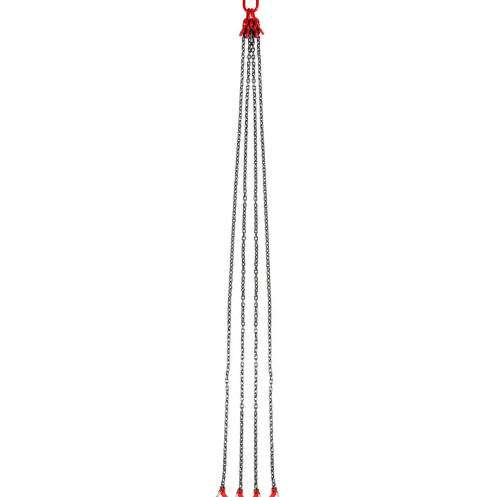 VEVOR Chain Sling, 3/8 inch x 10 ft Lifting Chains with Hooks, G80 Engine Chain Hoist Lifts, 18400 lbs/8 Ton Lifting Sling Chains for Engine Hoist, Engine Lift Chain with 4 Leg Grab Hooks & Adjusters