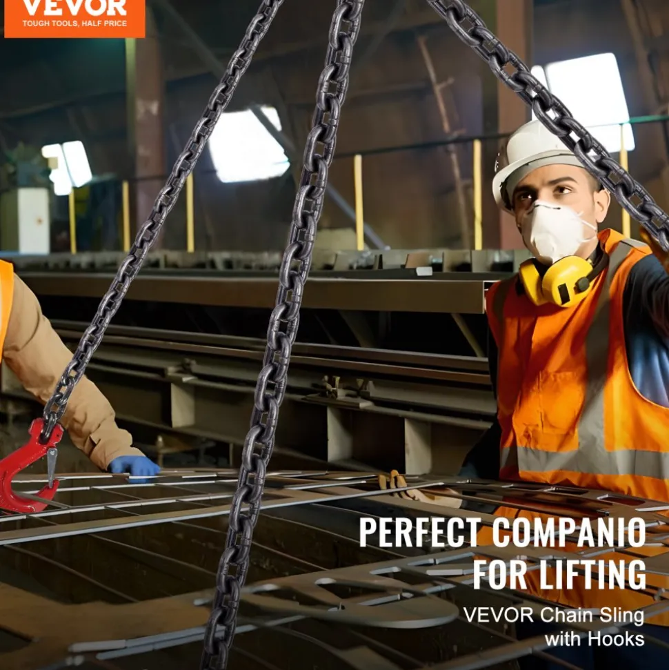VEVOR Chain Sling, 3/8 inch x 10 ft Lifting Chains with Hooks, G80 Engine Chain Hoist Lifts, 18400 lbs/8 Ton Lifting Sling Chains for Engine Hoist, Engine Lift Chain with 4 Leg Grab Hooks & Adjusters