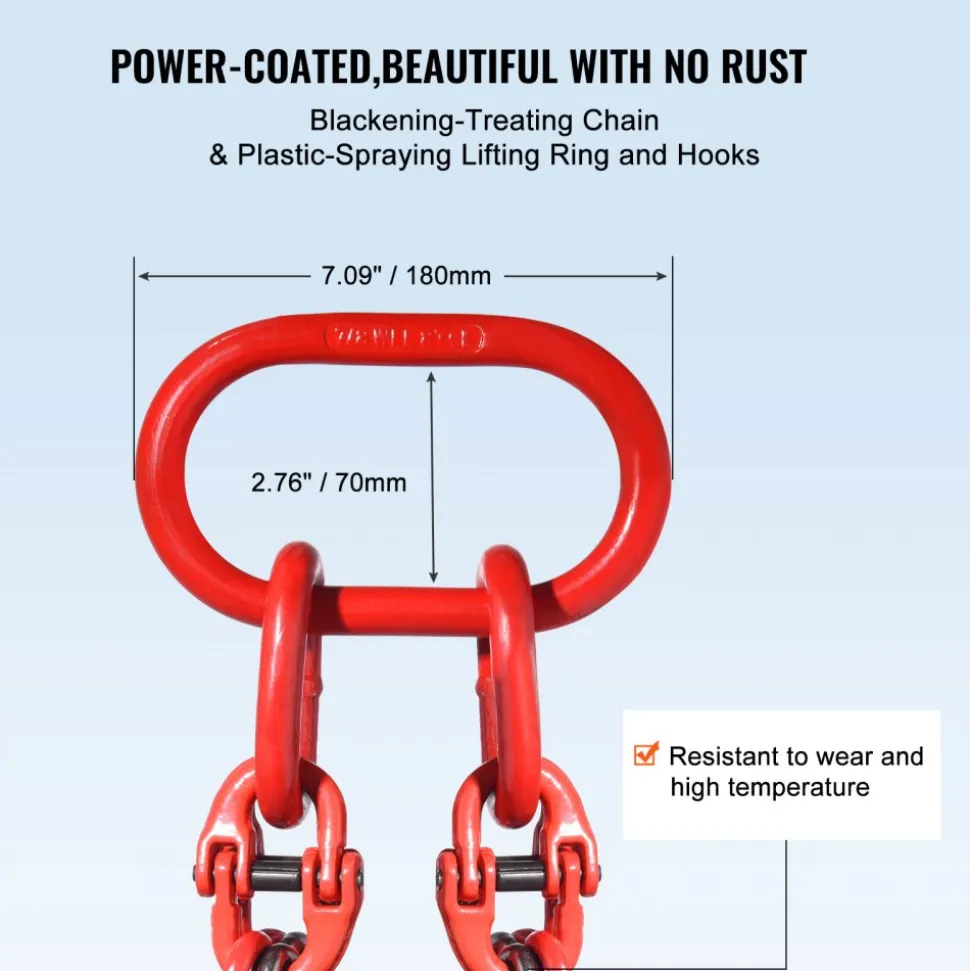 VEVOR Chain Sling, 3/8 inch x 10 ft Lifting Chains with Hooks, G80 Engine Chain Hoist Lifts, 18400 lbs/8 Ton Lifting Sling Chains for Engine Hoist, Engine Lift Chain with 4 Leg Grab Hooks & Adjusters