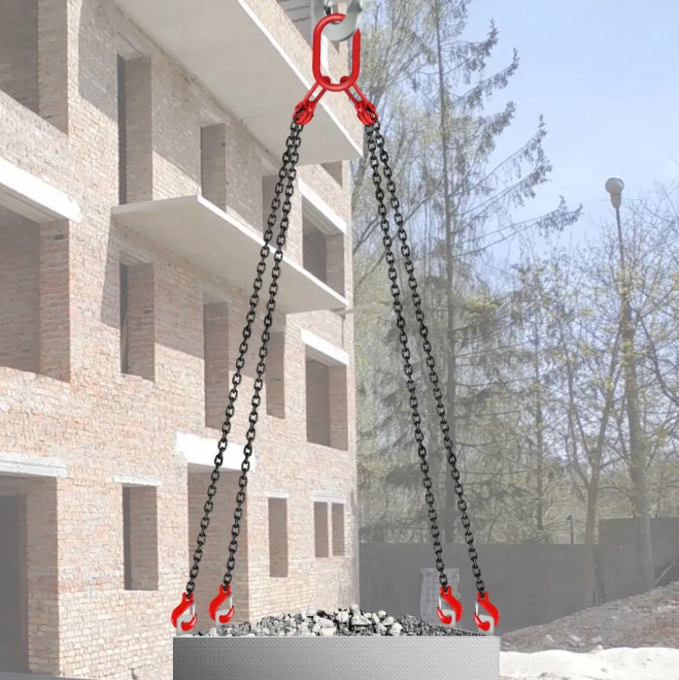 VEVOR Chain Sling, 5/16 inch x 10 ft Lifting Chains with Hooks, G80 Engine Chain Hoist Lifts, 11000 lbs/5 Ton Capacity Lifting Sling Chains for Engine Hoist, Engine Lift Chain with 4 Leg Grab Hooks