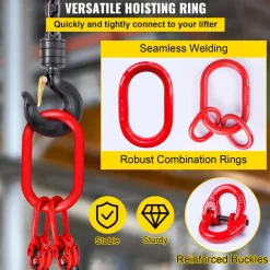 VEVOR Chain Sling, 5/16 inch x 10 ft Lifting Chains with Hooks, G80 Engine Chain Hoist Lifts, 11000 lbs/5 Ton Capacity Lifting Sling Chains for Engine Hoist, Engine Lift Chain with 4 Leg Grab Hooks