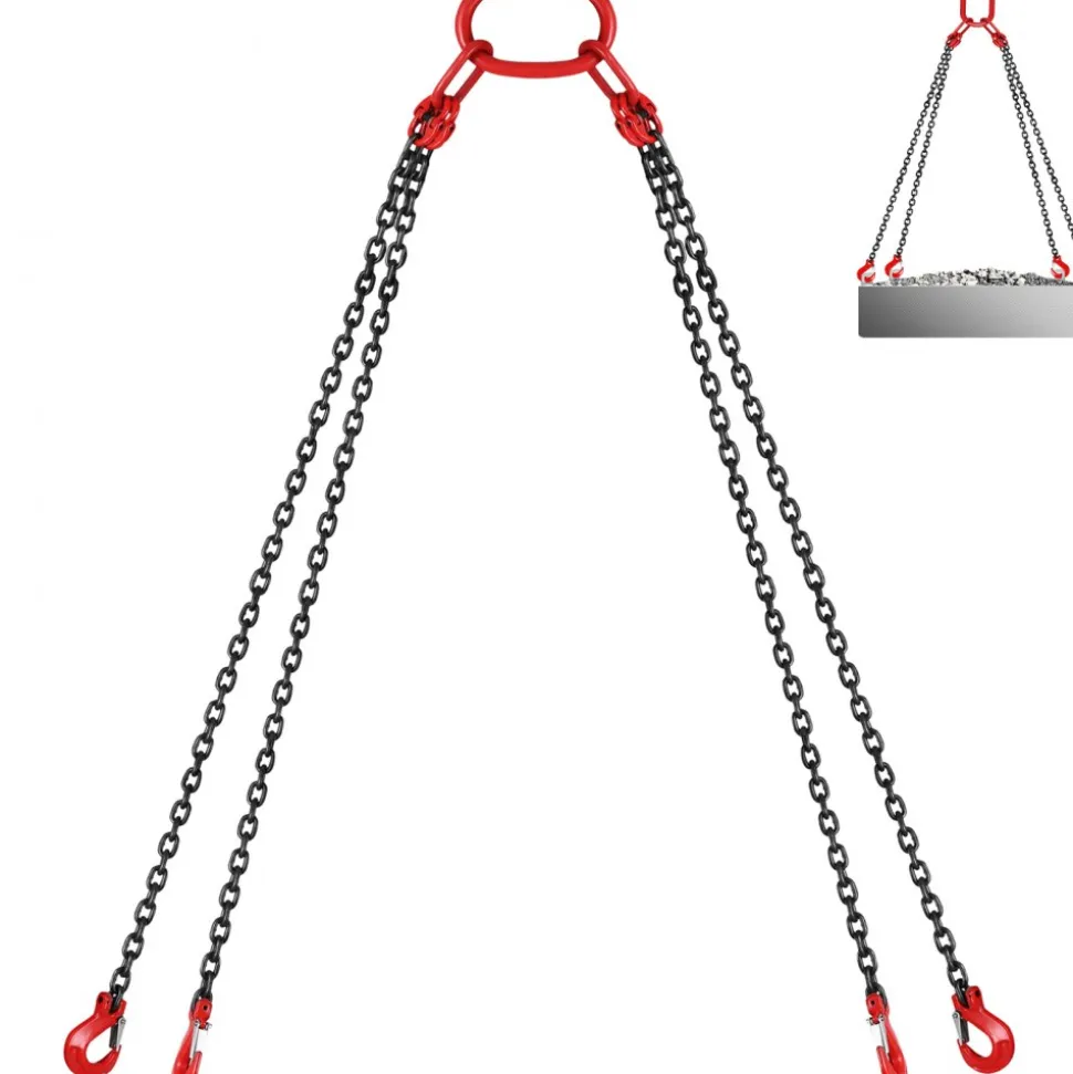 VEVOR Chain Sling, 5/16 inch x 10 ft Lifting Chains with Hooks, G80 Engine Chain Hoist Lifts, 11000 lbs/5 Ton Capacity Lifting Sling Chains for Engine Hoist, Engine Lift Chain with 4 Leg Grab Hooks