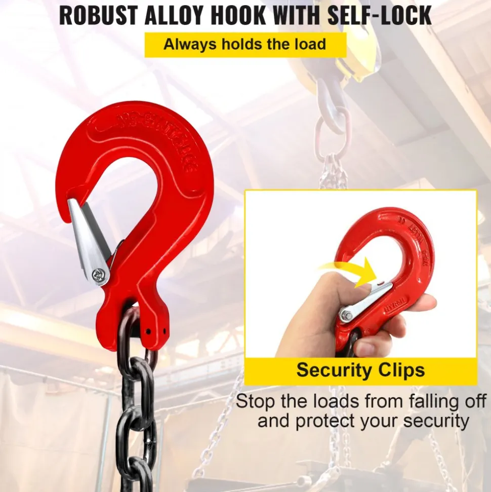 VEVOR Chain Sling, 5/16 inch x 10 ft Lifting Chains with Hooks, G80 Engine Chain Hoist Lifts, 11000 lbs/5 Ton Capacity Lifting Sling Chains for Engine Hoist, Engine Lift Chain with 4 Leg Grab Hooks