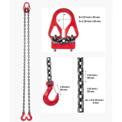 VEVOR Chain Sling, 5/16 in x 10 ft Lifting Chains with 2 Leg Grab Hooks, Heavy Duty G80 Alloy Steel Lifting Sling, 7000LBS Capacity, Adjustable Engine Chain Hoist Lifts for Cargo Security Towing