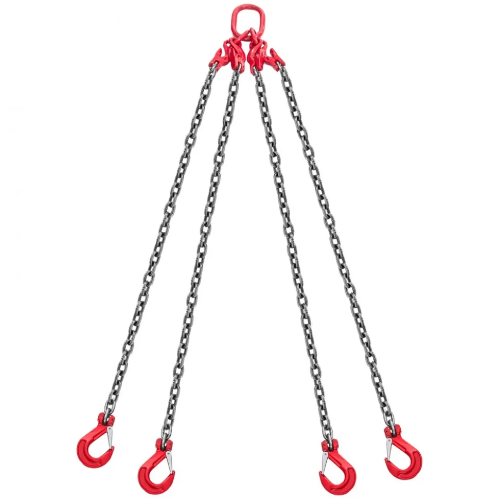 VEVOR Chain Sling, 3/8 in x 10 ft Lifting Chains with 4 Leg Grab Hooks, Heavy Duty G80 Alloy Steel Lifting Sling, 22900LBS Capacity, Adjustable Engine Chain Hoist Lifts for Cargo Security Towing
