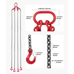 VEVOR Chain Sling, 3/8 in x 10 ft Lifting Chains with 4 Leg Grab Hooks, Heavy Duty G80 Alloy Steel Lifting Sling, 22900LBS Capacity, Adjustable Engine Chain Hoist Lifts for Cargo Security Towing