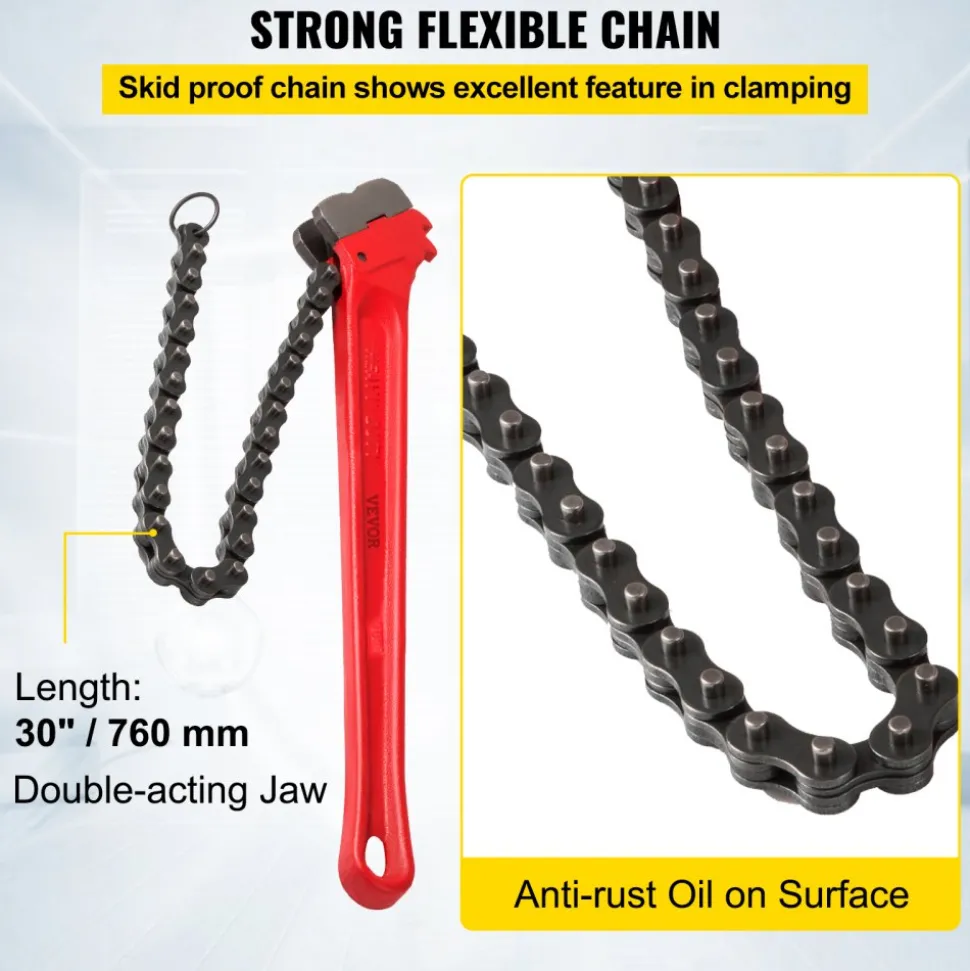 VEVOR Chain Wrench Pipe 36inch,Heavy Duty Oil Filter Chain Wrench Capacity 4-1/2 to 7-1/2inch ,Chain Wrench 30inch (760 mm) Chain Length Plumbing Pipe Tool