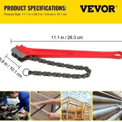 VEVOR Chain Wrench Pipe 36inch,Heavy Duty Oil Filter Chain Wrench Capacity 4-1/2 to 7-1/2inch ,Chain Wrench 30inch (760 mm) Chain Length Plumbing Pipe Tool