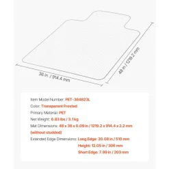 VEVOR Chair Mat with Lip, 36 x 48-inch Office Chair Mat for Low Pile Carpeted Floors, Clear Floor Protector Rug with Studded, Non-Slip & Easy to Clean, Smooth Glide Under Desk Rug for Home Office